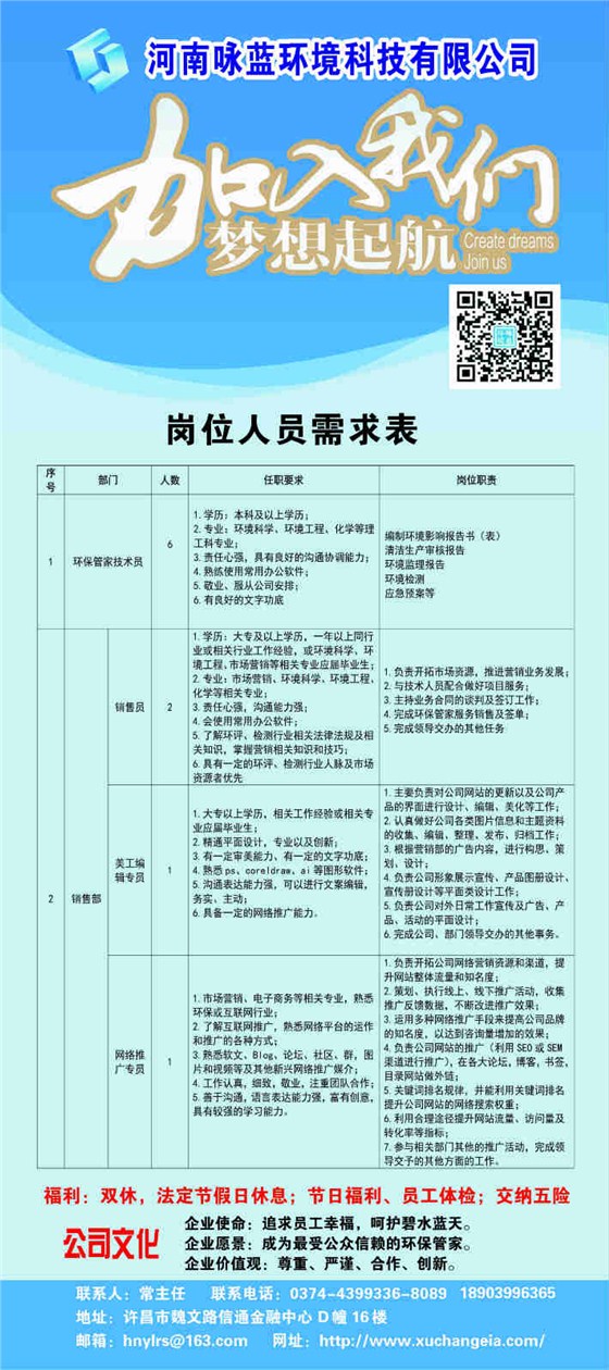 詠藍(lán)環(huán)境招聘